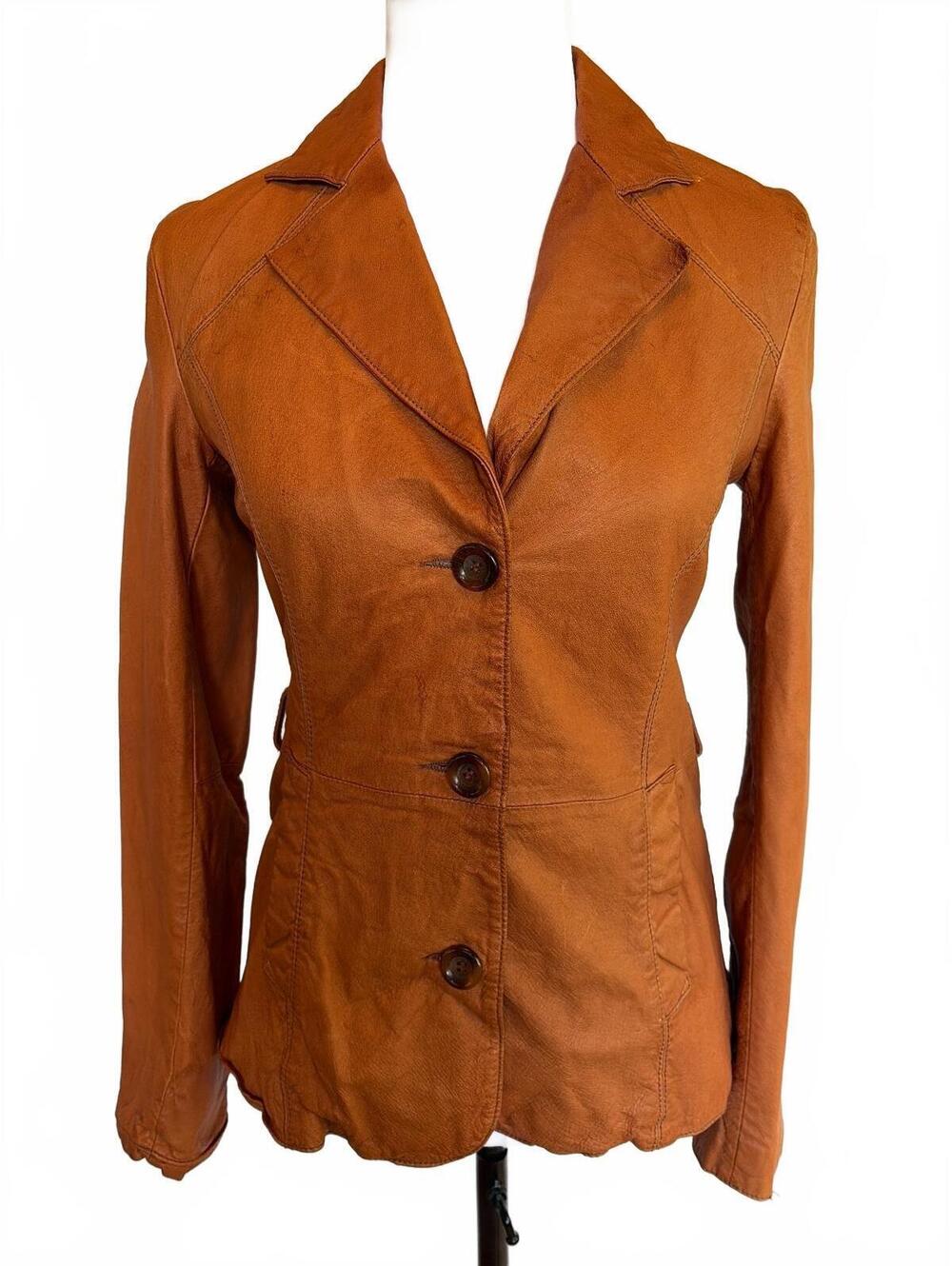 Vintage Wilsons Leather XS Cognac Brown Leather Blazer Jacket Western Cowgirl